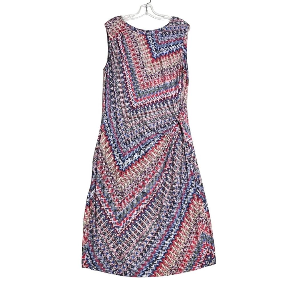 Nic+Zoe Zig Zag Dress With Side Twist Stretch Jersey Sleeveless Blue Red XL